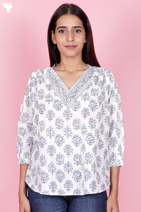 Cambric Cotton Shirt In Block Print